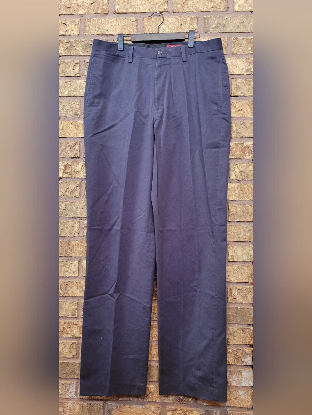 Eddie Bauer Relaxed Fit Flat Front Cotton Navy Khakis Size 36 Tall Inseam 36